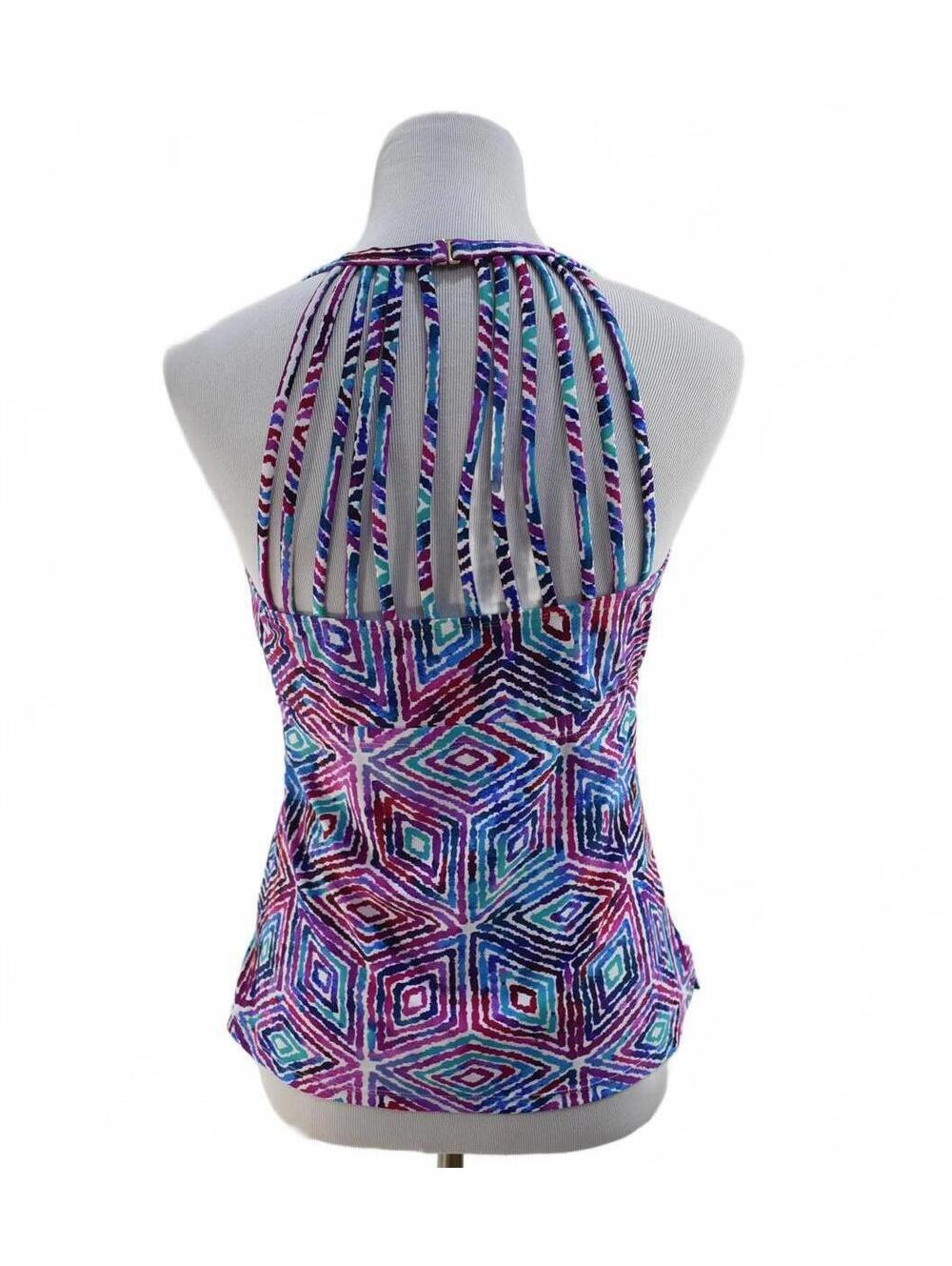 Leilani Geometric Colorful Print Strappy Tankini Top Size 12